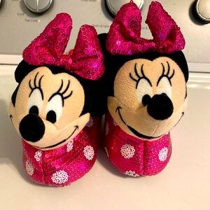 Minnie Mouse Disney Junior Pink Sequin Slippers 5-6 Anti-slip Slip ons Sparkly
